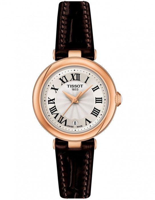 T1260103601300 TISSOT BELLISSIMA rose gold colour silver dial date roman on leather