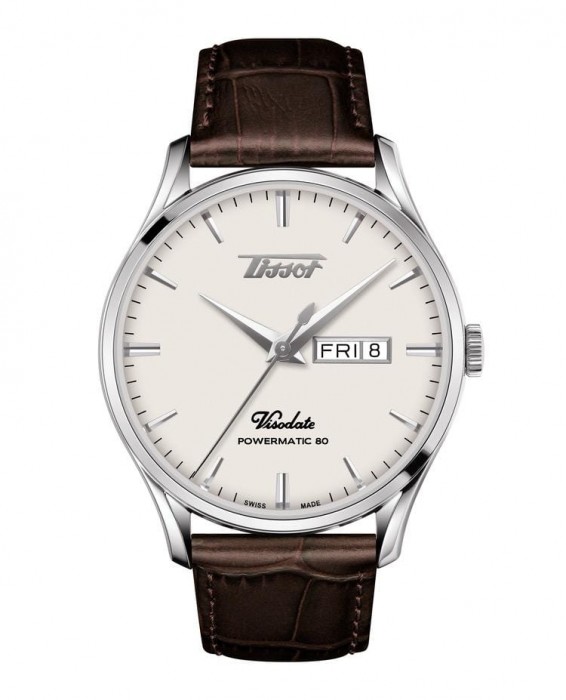 T1184301627100 TISSOT VISODATE white dial day date on leather strap