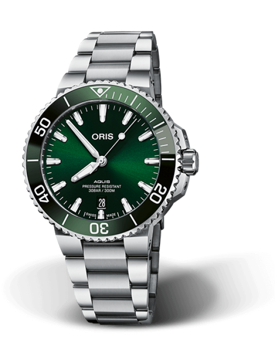73377664157 Oris Aquis Date green dial on bracelet