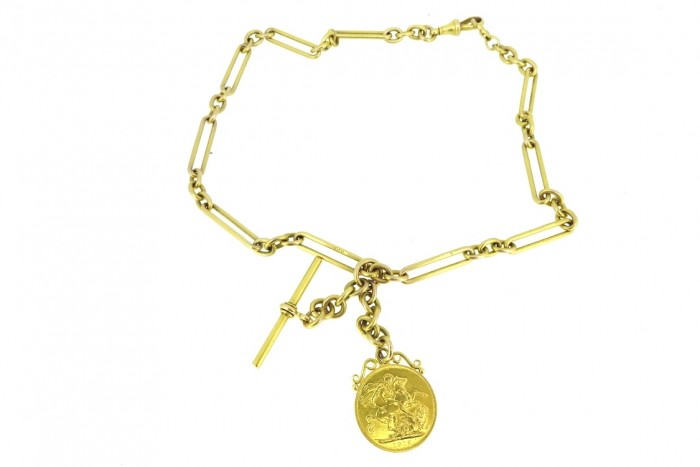 Pocket Watch Chain 9CT with 22CT Sovereign Coin