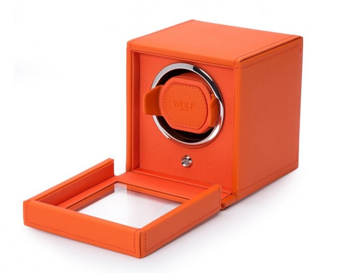 Wolf Single Cub Watch Winder 461139 with Cover in Orange