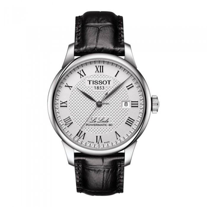 T0064071603300 Le Locle Powermatic 80 Silver Dial on Black Leather Strap.