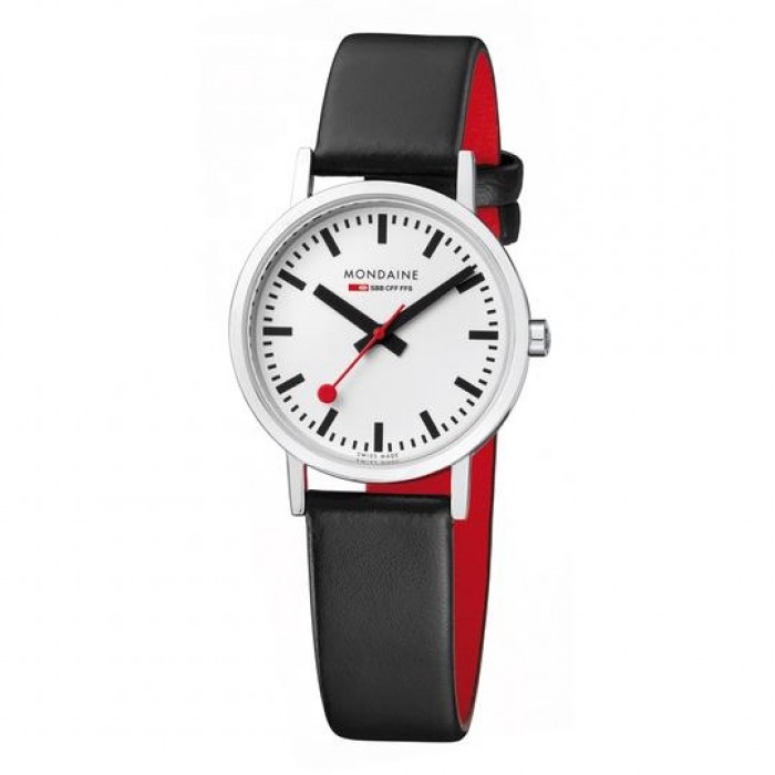 Mondaine A65830323160M 30mm White Dial Stainless Steel Brushed Leather Strap