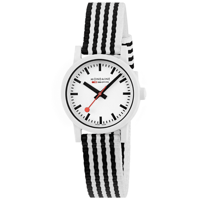 MS1.32110.LA Mondaine Essence 32mm black and white sustainable watch