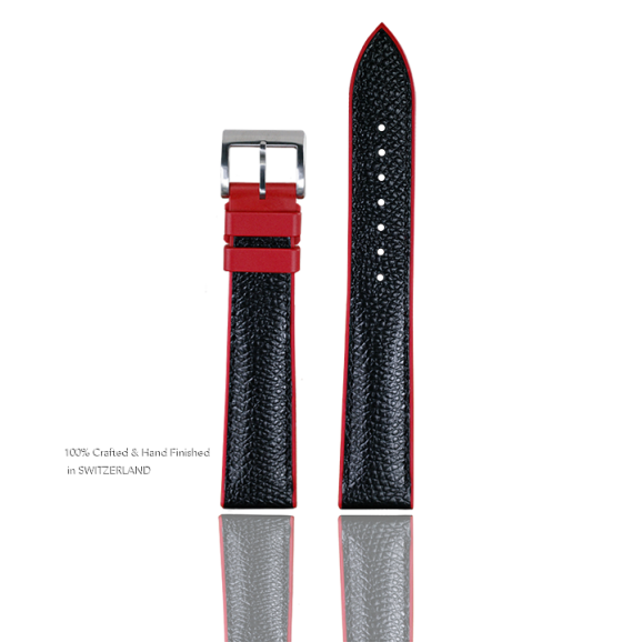 Rubber B Structure Series 18mm Black Full Grain Leather on Red Rubber